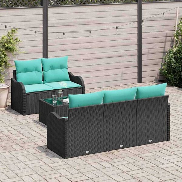 vidaXL Garden Sofa Set 6 pcs Black 55 x 55 x 37 cm Poly rattan