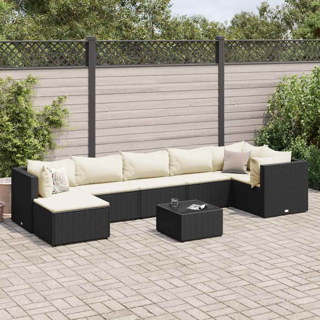 vidaXL 8 Piece Garden Lounge Set with Cushions Black Poly Rattan