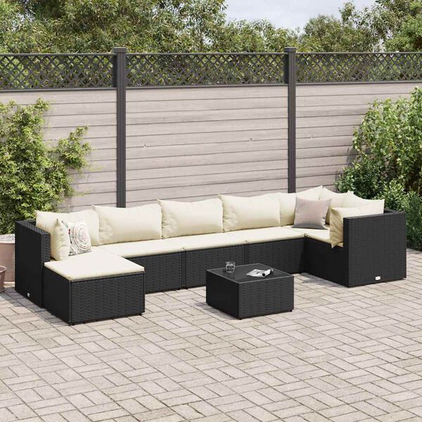 vidaXL 8 Piece Garden Lounge Set with Cushions Black Poly Rattan