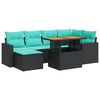 vidaXL 7 Piece Garden Sofa Set with Cushions Black Poly Rattan