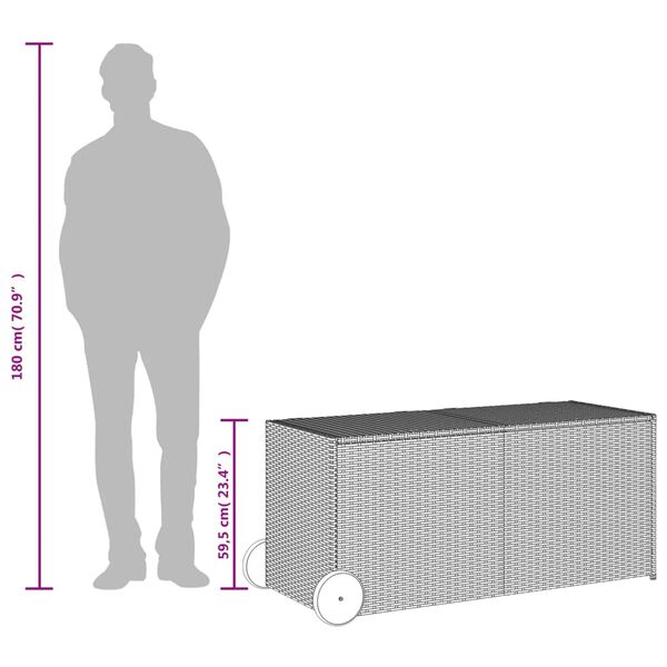 vidaXL Garden Storage Box with Wheels Grey 283L Poly Rattan