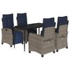vidaXL 5 Piece Garden Dining Set with Cushions Grey Poly Rattan