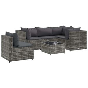 vidaXL 6 Piece Garden Lounge Set with Cushions Grey Poly Rattan