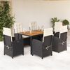 vidaXL 7 Piece Garden Dining Set with Cushions Black Poly Rattan