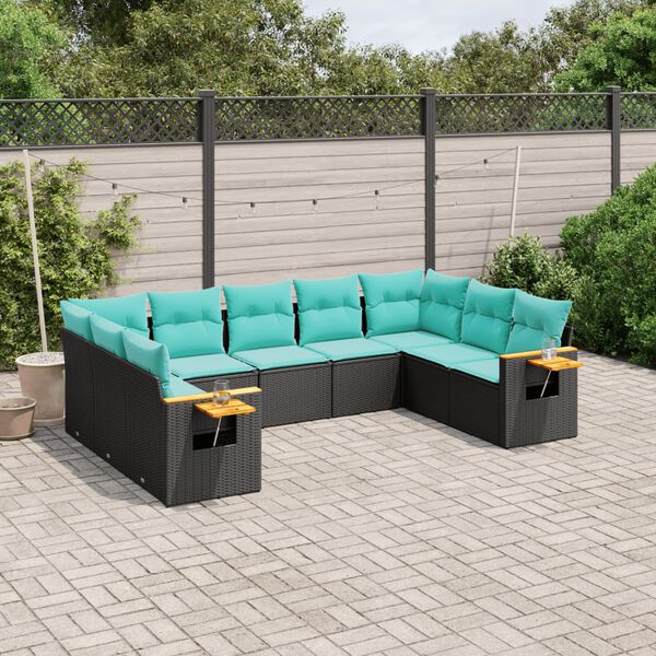 vidaXL 9 Piece Garden Sofa Set with Cushions Black Poly Rattan