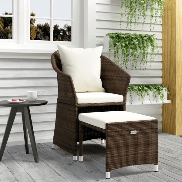 vidaXL 2 Piece Garden Lounge Set with Cushions Brown Poly Rattan