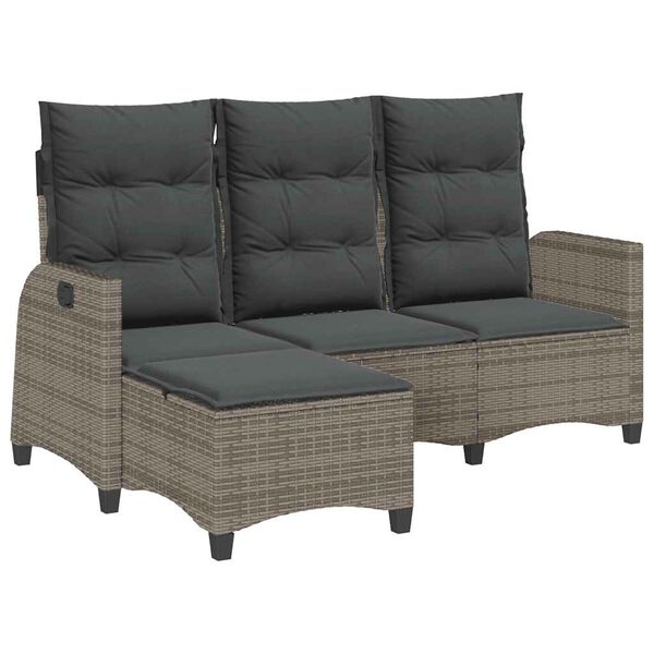 vidaXL Reclining Garden Sofa with Cushions L-shaped Grey Poly Rattan