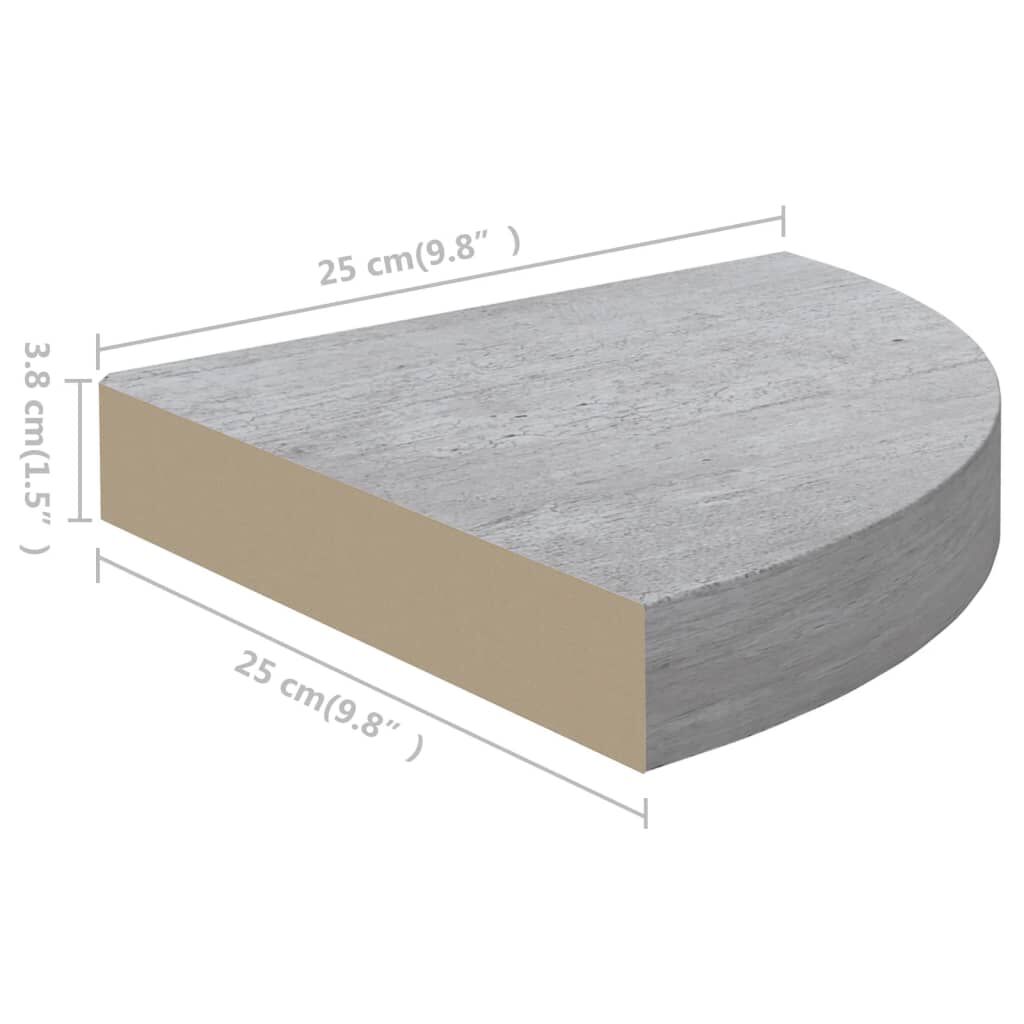 vidaXL Wall Corner Shelves 2 pcs Concrete Grey 25x25x3.8 cm MDF