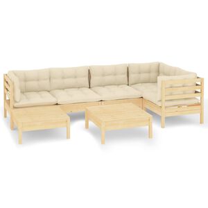 vidaXL 7 Piece Garden Lounge Set with Cream Cushions Solid Pinewood
