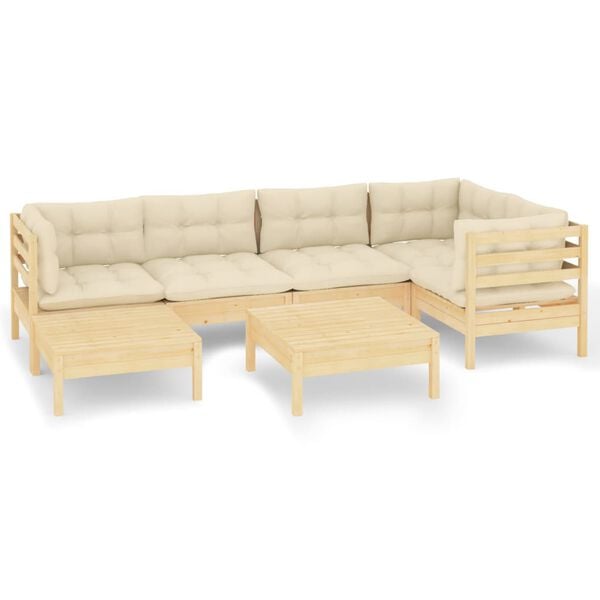 vidaXL 7 Piece Garden Lounge Set with Cream Cushions Solid Pinewood