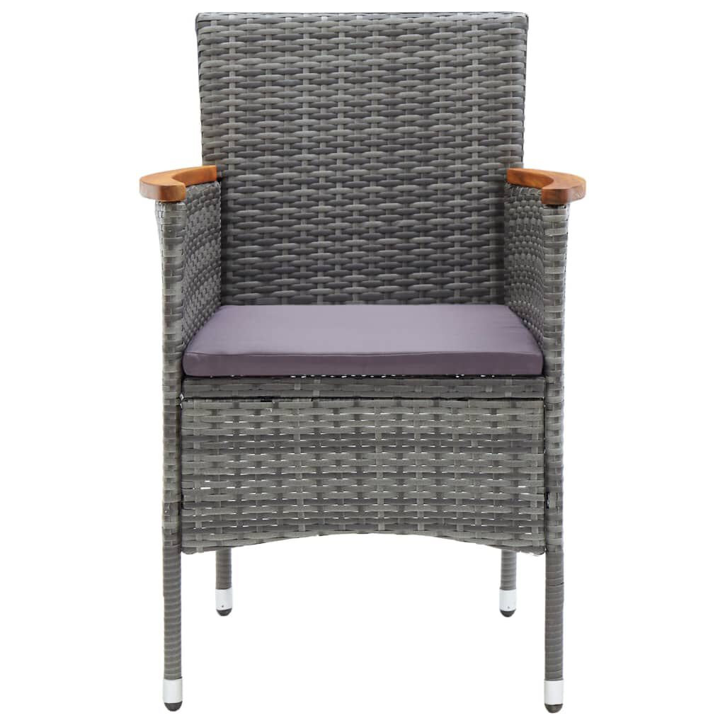vidaXL 3 Piece Garden Bistro Set Poly Rattan and Tempered Glass Grey