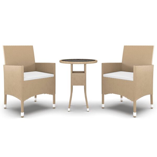 vidaXL 3 Piece Garden Dining Set Poly Rattan Beige