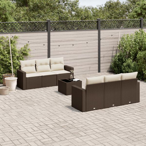 vidaXL 7 Piece Garden Sofa Set with Cushions Brown Poly Rattan