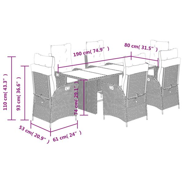 vidaXL 9 Piece Garden Dining Set with Cushions Brown Poly Rattan