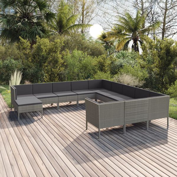 vidaXL 12 Piece Garden Lounge Set with Cushions Poly Rattan Grey