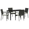 vidaXL Garden Dining Set with Cushion 5 pcs Black Poly Rattan