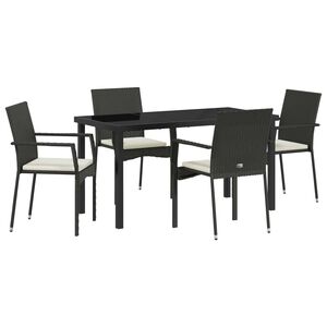 vidaXL Garden Dining Set with Cushion 5 pcs Black Poly Rattan