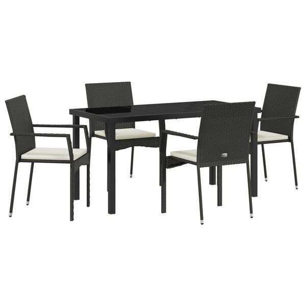 vidaXL Garden Dining Set with Cushion 5 pcs Black Poly Rattan