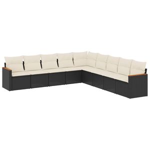 vidaXL 9 Piece Garden Sofa Set with Cushions Black Poly Rattan