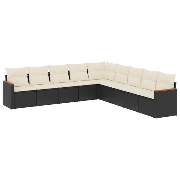 vidaXL 9 Piece Garden Sofa Set with Cushions Black Poly Rattan