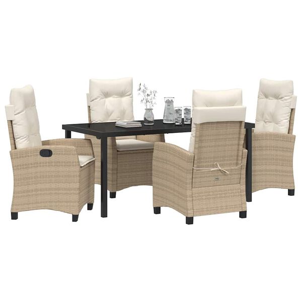 vidaXL Garden Dining Set with Cushion 5 pcs Beige Poly Rattan