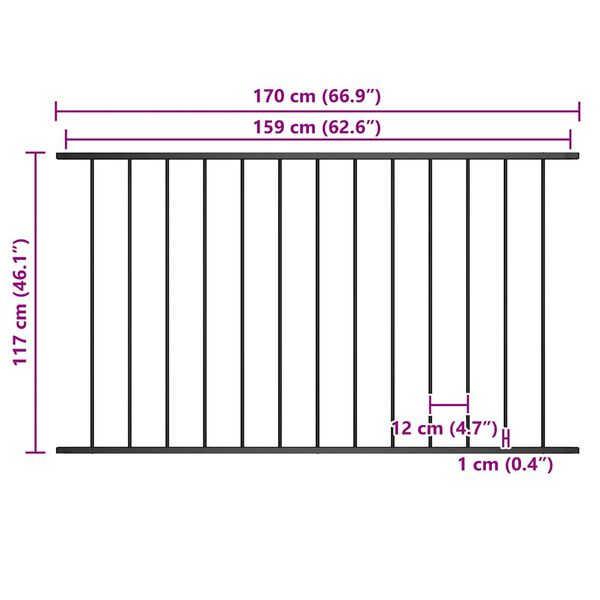 vidaXL Fence Panel Powder-coated Steel 1.7x1.17 m Black