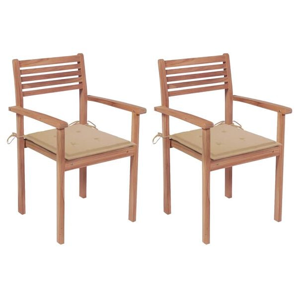 vidaXL Garden Chairs 2 pcs with Beige Cushions Solid Teak Wood