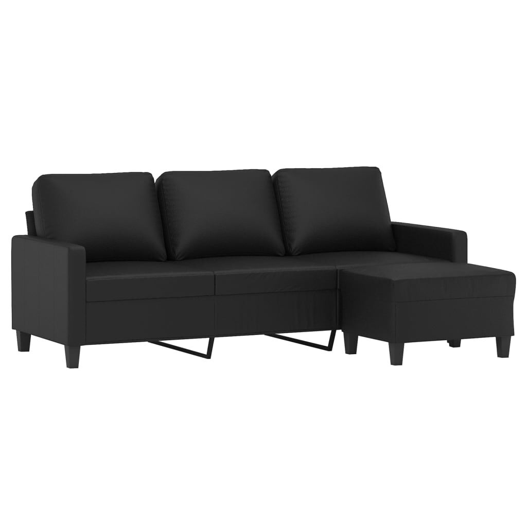 vidaXL 3-Seater Sofa with Footstool Black 180 cm Faux Leather