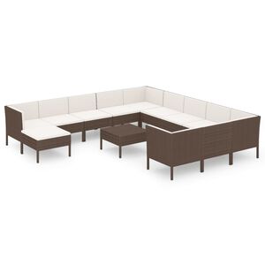 vidaXL 13 Piece Garden Lounge Set with Cushions Poly Rattan Brown