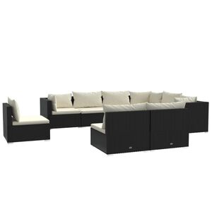vidaXL 9 Piece Garden Lounge Set with Cushions Poly Rattan Black