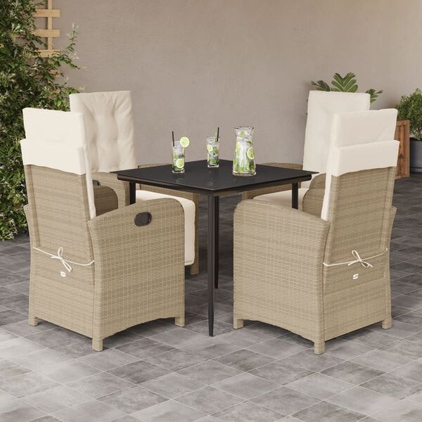 vidaXL 5 Piece Garden Dining Set with Cushions Beige Poly Rattan