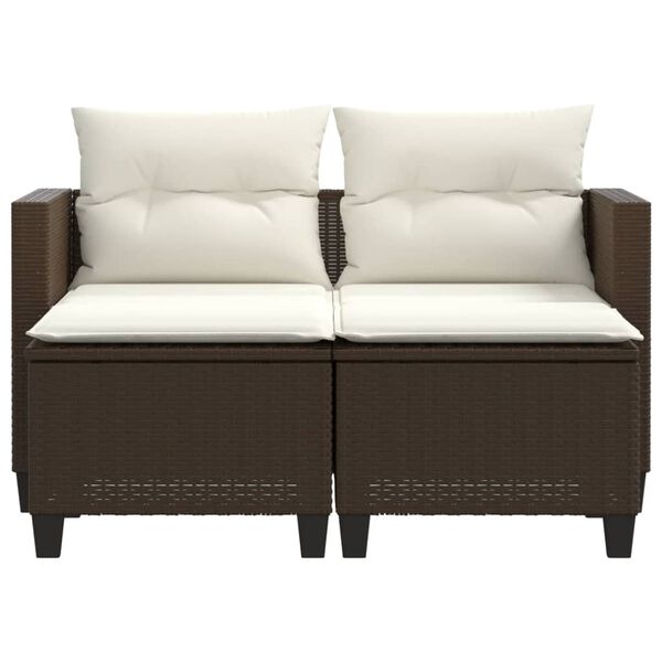 vidaXL Garden Sofa 2-Seater with Stools Brown Poly Rattan