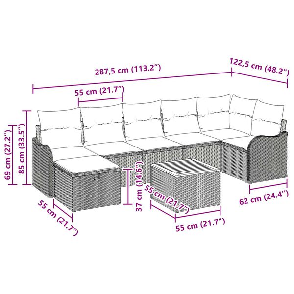 vidaXL 8 Piece Garden Sofa Set with Cushions Grey Poly Rattan