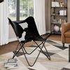 vidaXL Butterfly Chair Black and White Real Cowhide Leather