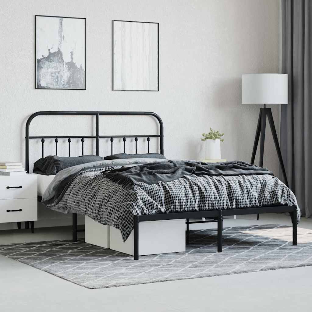 vidaXL Metal Bed Frame without Mattress with Headboard Black 135x190cm