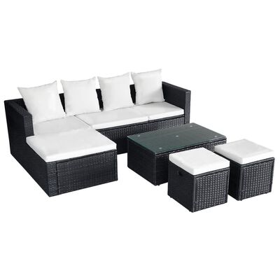 vidaXL 4 Piece Garden Lounge Set with Cushions Poly Rattan Black