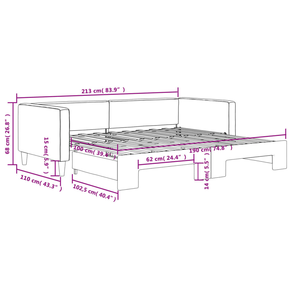 vidaXL Daybed with Trundle without Mattress Light Grey 100x190 cm