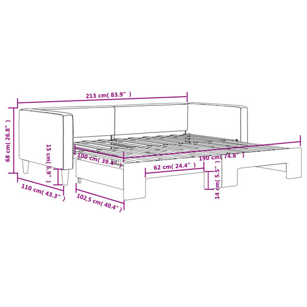 vidaXL Daybed with Trundle without Mattress Light Grey 100x190 cm
