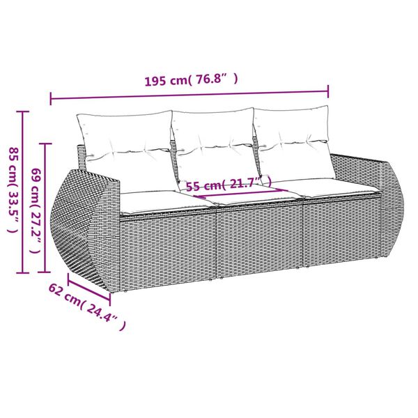 vidaXL 3 Piece Garden Sofa Set with Cushions Grey Poly Rattan