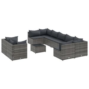 vidaXL 9 Piece Garden Sofa Set with Cushions Grey Poly Rattan