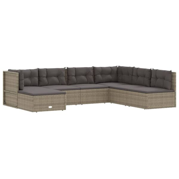 vidaXL 7 Piece Garden Lounge Set with Cushions Grey Poly Rattan