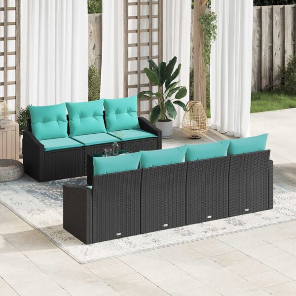 vidaXL 8 Piece Garden Sofa Set with Cushions Black Poly Rattan