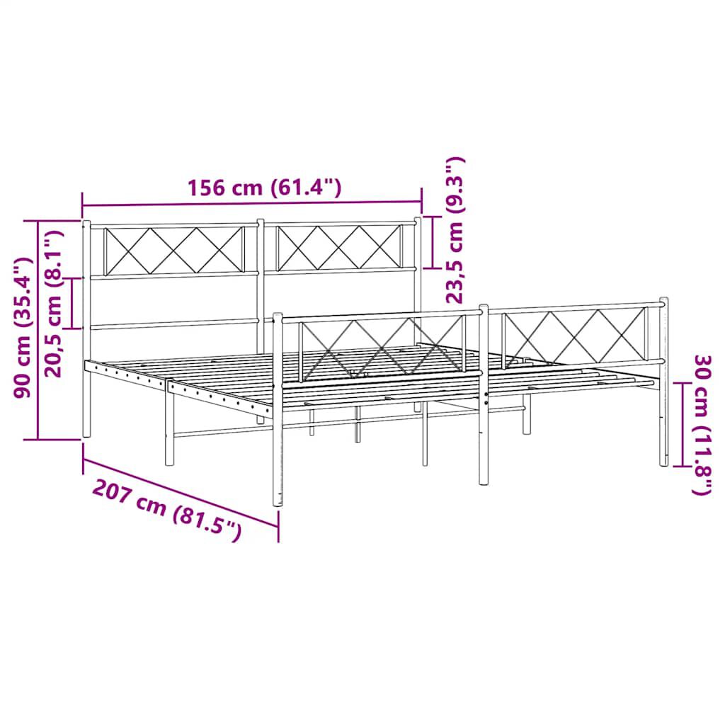 vidaXL Metal Bed Frame without Mattress with Footboard White 150x200cm