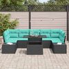vidaXL Garden Sofa Set with Cushion 8 pcs Black and Blue Poly Rattan