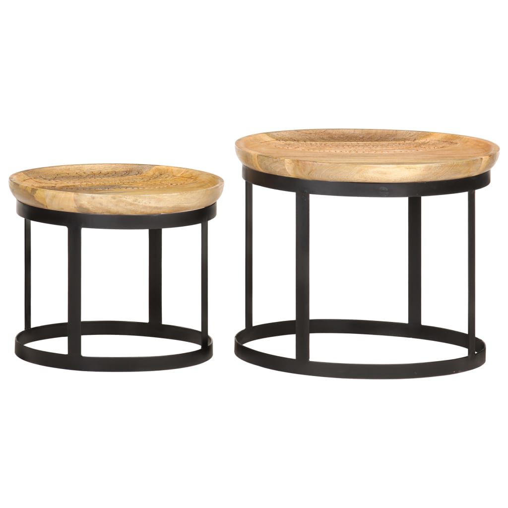 vidaXL Round Side Tables 2 pcs Solid Mango Wood and Steel