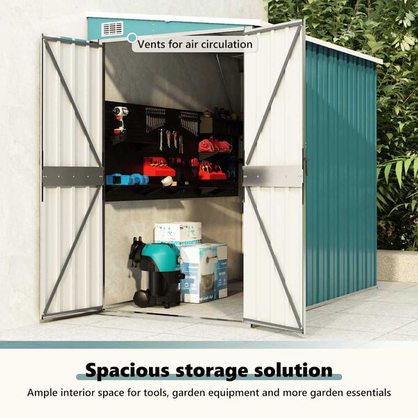 vidaXL Wall-mounted Garden Shed Green 118x194x178 cm Galvanised Steel