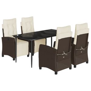 vidaXL 5 Piece Garden Dining Set with Cushions Brown Poly Rattan