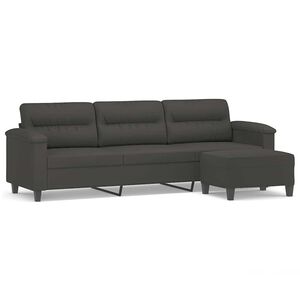 vidaXL 3-Seater Sofa with Footstool Dark Grey 210 cm Microfibre Fabric