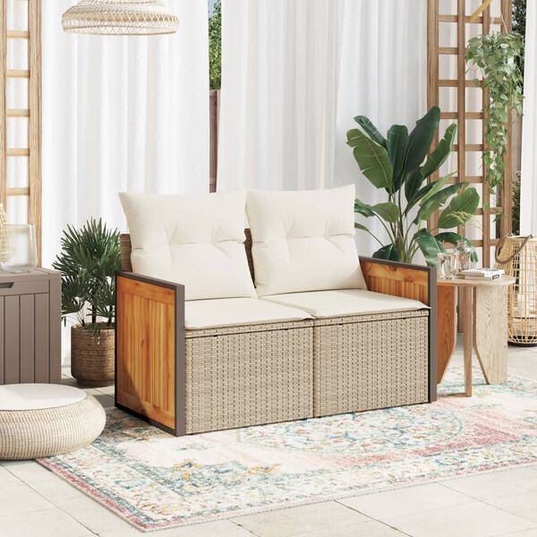 vidaXL Garden Sofa with Cushions 2-Seater Beige Poly Rattan