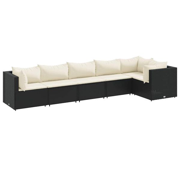 vidaXL 6 Piece Garden Lounge Set with Cushions Black Poly Rattan